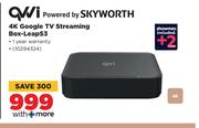 QWI Powered By Skyworth 4K Google TV Streaming Box Leap S3