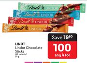 Lindt Lindor Chocolate Sticks (All Variants)-For Any 4 x 38g