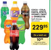 Coca-Cola, Fanta, Sprite, Stoney, Twist Or Sparletta Soft Drinks (All Variants)-24 x 440ml