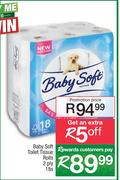 Baby Soft Toilet Tissue Rolls 2 Ply-18s