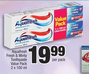 Aquafresh Fresh & Minty Toothpaste Value Pack-2 x 100ml Per Pack