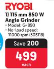 Ryobi 115mm 850W Angle Grinder G-850 303118-Each