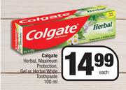 Colgate Herbal, Maximum Protection Gel Or Herbal White Toothpaste-100ml Each