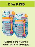 Gillette Simply Venus Razor With 4 Cartridges-For 2