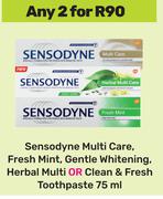 Sensodyne Multi Care,Fresh Mint,Gentle Whitening,Herbal Multi Or Clean & Fresh Toothpaste-2 x 75ml