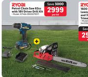 Ryobi Petrol Chain Saw 62cc With 18V Driver Drill Kit KIT464-Per Kit