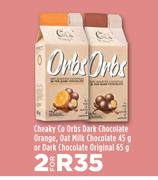 Cheaky Co Orbs Dark Chocolate Orange,Oat Milk Chocolate 45g Or Dark Chocolate Original-2 x 65g