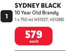 SYDNEY BLACK 10 Year Old Brandy 451327, 451288-1 x 750ml Each