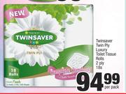 Twinsaver Twin Ply Luxury Toilet Tissue Rolls 2 Ply-18's Per Pack
