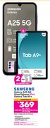  2xSamsung Galaxy A25 5G Smartphone Plus Samsung Galaxy Tab A9+-On 1.3GB Red Top UP Core More Data 
