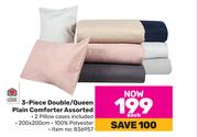 Always Home 3 Piece Double/Queen Plain Comforter Assorted-Each