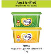 Flora Regular Or Light Fat Spread Tub-For Any 2 x 1Kg