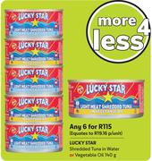 Lucky Star Shredded Tuna In Water Or Vegetable Oil-For Any 6 x 140g