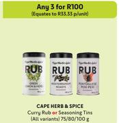Cape Herb & Spice Curry Rub Or Seasoning Tins (All Variants)-For Any 3 x 75g/80g/100g