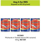 Econo Pilchards In Tomato Sauce (All Variants)-For Any 4 x 410g