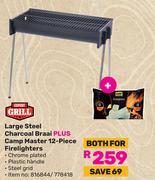 Expert Grill Large Steel Charcoal Braai Plus Campmaster 12 Piece Firelighters-Both For