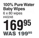 Pigeon 100% Pure Water Baby Wipes (6 x 80 Wipes)