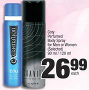 Coty Perfumed Body Spray For Men Or Women (Selected)-90ml/120ml Each