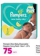 Pampers New Baby Disposable Nappies Carry Pack Size 1-27's Each