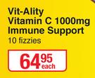 Bioplus Vit-Ality Vitamin C 1000mg Immune Support 10 Fizzies-Each