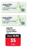 Equate 2 Ply Facial Tissues White-For 2 x 200's