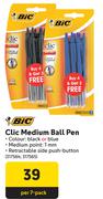 Bic Clic Medium Ball Pen-Per 7 Pack