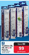 Staedtler Tradition 2B, HB, 2H Or H Pencils-Per 12 Pack