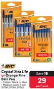 Bic Crystal Xtra Life Or Orange Fine Ball Pen-Per 7 Pack