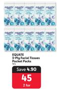 Equate 3 Ply Facial Tissues White-For 2 x 10's