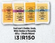 Food Lover's Cheddar, Gouda, White Cheddar Or Mozzarella-For 3 x 400g