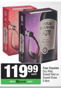 Four Cousins Dry Red, Sweet Red Or Sweet Rose-3L Each