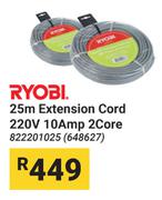 Ryobi 25m Extension Cord 220V 10 Amp 2 Core 822201025 (648627)