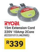 Ryobi 15m Extension Cord 220V 10 Amp 2 Core 822201015 (463985)