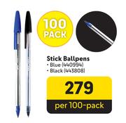 Aro Stick Ballpens Blue/Black-Per 100 Pack