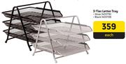 Aro 3 Tier Letter Tray Silver/Black-Each