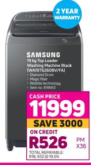 samsung 19kg top loader washing machine black wa19t6260bv fa