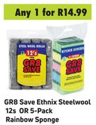 GR8 Save Ethnix Steelwool 12's PackOr 5-Pack Rainbow Sponge-For Any 1