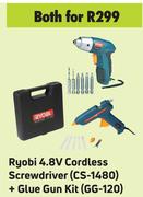 Ryobi 4.8V Cordless Screwdiver (CS-1480) + Glue Gun Kit (GG-120)- For Both