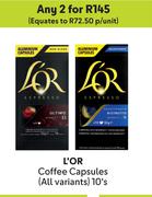 L'OR Coffee Capsules (All Variants)-For 2 x 10's