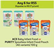 Ace Baby Infant Food Or Purity Spoutless Infant Food Pouch-For 6 x 100g