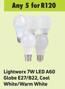 Lightworx 7W LED A60 Globe E27/B22, Cool White/Warm White-For Any 5
