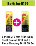 6 Piece 2-8mm High Spin Steel Ground Drill & 5 Piece Masonry Drill Bit Set-Both For