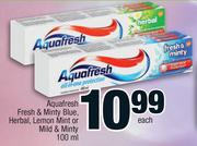 Aquafresh Fresh & Minty Blue, Herbal, Lemon Mint Or Mild & Minty-100ml Each