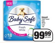 Baby Soft Toilet Tissue Rolls White 2 Ply-18 Per Pack