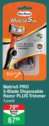 Max Shave Matrix 5 Pro 5 Blade Disposable Razor Plus Trimmer 3 Pack