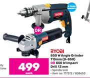 Ryobi 850W Angle Grinder 115mm(G-850) Or 850 W Impact  Drill 13mm-Each