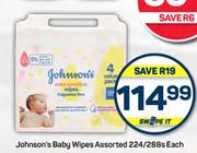 Johnson's Baby Wipes Assorted-224/288's Pack Each