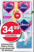Libresse Maxi Pads Or Panty Liners Assorted-16-32's Each