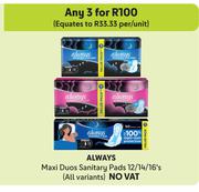 Always Maxi Duos Sanitary Pads (All Variants)-For 3 x 12/14/16's