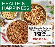 Bulk Almonds, Cashews, Mixed Nuts Or Walnuts-Per 100g